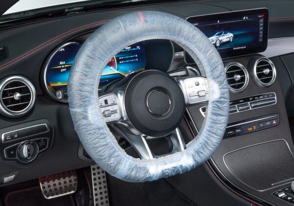 Reusable steering wheel cover – PVC – with elastic rubber band premium